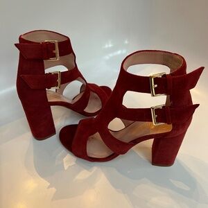 Kate Spade Ilemi Open Toe Suede Gladiator Heel Sandal Burgundy Red Sz 6